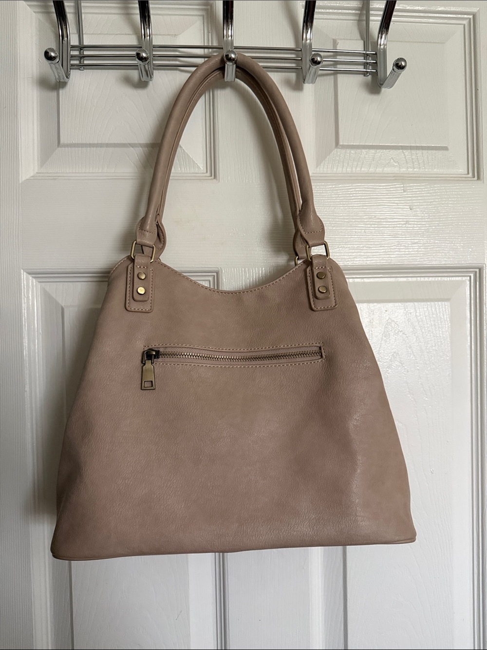 Sasha + Sofi Women’s Shoulder Tote in Taupe with Front Zip Pocket